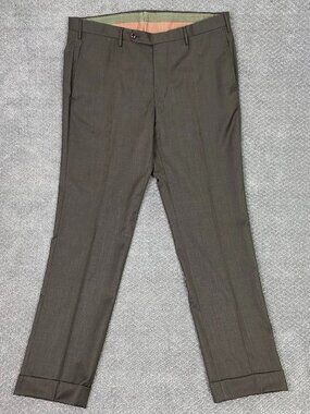 Incotex Dress Pants Slacks Men's 36 Fit 37 x 31 Brown Super 100's Wool Cuffed